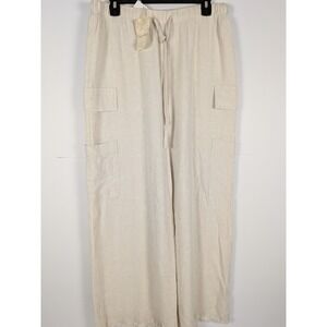NWT Hem & Thread Women Ivory Linen Blend Pants with Pockets